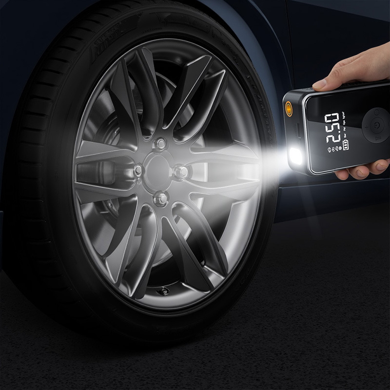 Compresor auto portabil ZYTEQ®️, pompa de aer, afisaj digital, lanterna LED, monitorizare in timp real a presiunii, baterie 2x2000 mAh, 150 PSI, iluminare de urgenta, negru [8]