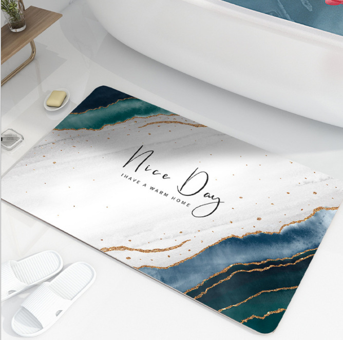 Covor de baie universal, din diatom, absorbant, antiderapant, design rulabil pentru depozitare usoara, 40x60 cm, alb cu albastru [2]