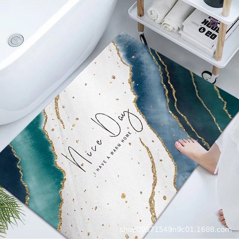 Covor de baie universal, din diatom, absorbant, antiderapant, design rulabil pentru depozitare usoara, 40x60 cm, alb cu albastru [3]