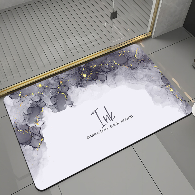 Covor de baie universal, din diatom, absorbant, antiderapant, design rulabil pentru depozitare usoara, 40x60 cm, gri cu auriu [6]