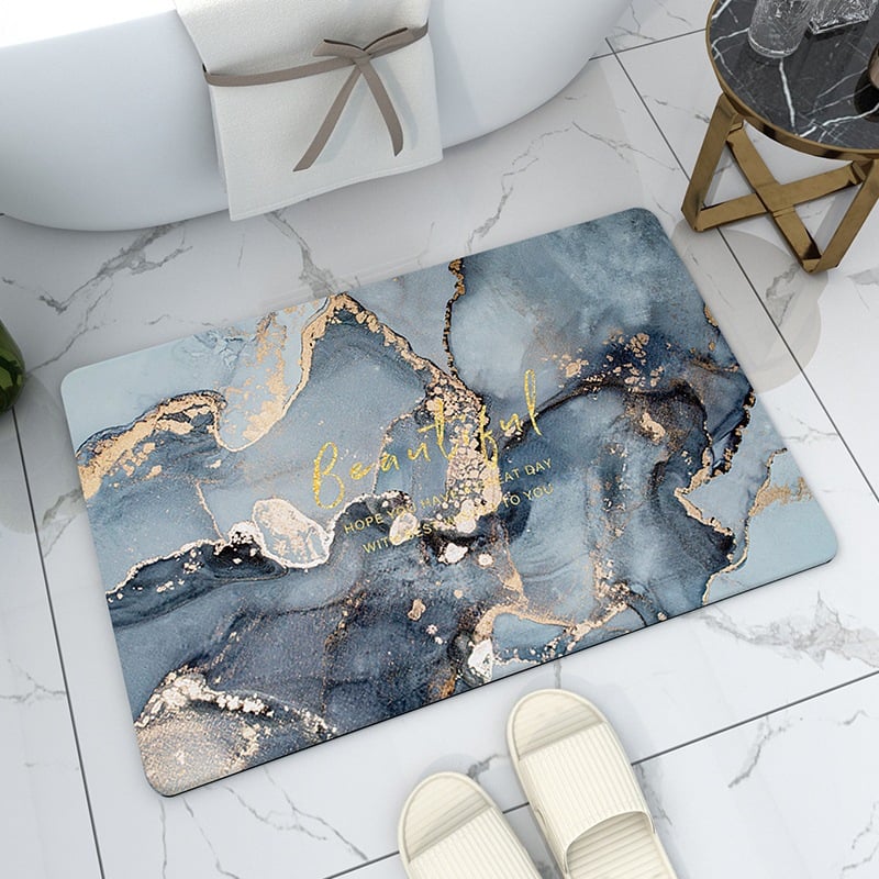 Covor de baie universal, din diatom, absorbant, antiderapant, design rulabil pentru depozitare usoara, 50x80 cm, albastru cu maro [6]