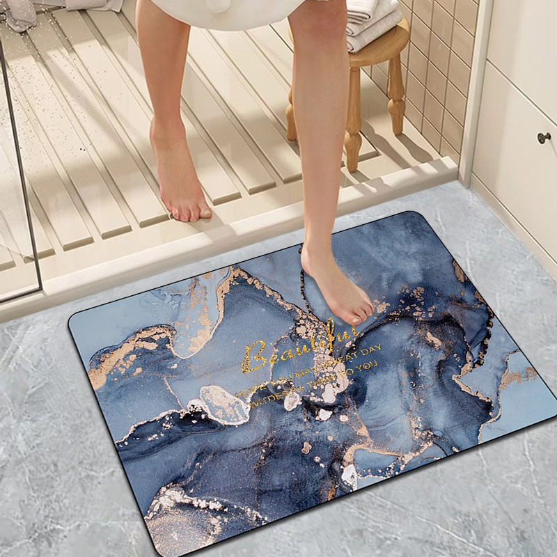 Covor de baie universal, din diatom, absorbant, antiderapant, design rulabil pentru depozitare usoara, 50x80 cm, albastru cu maro [7]