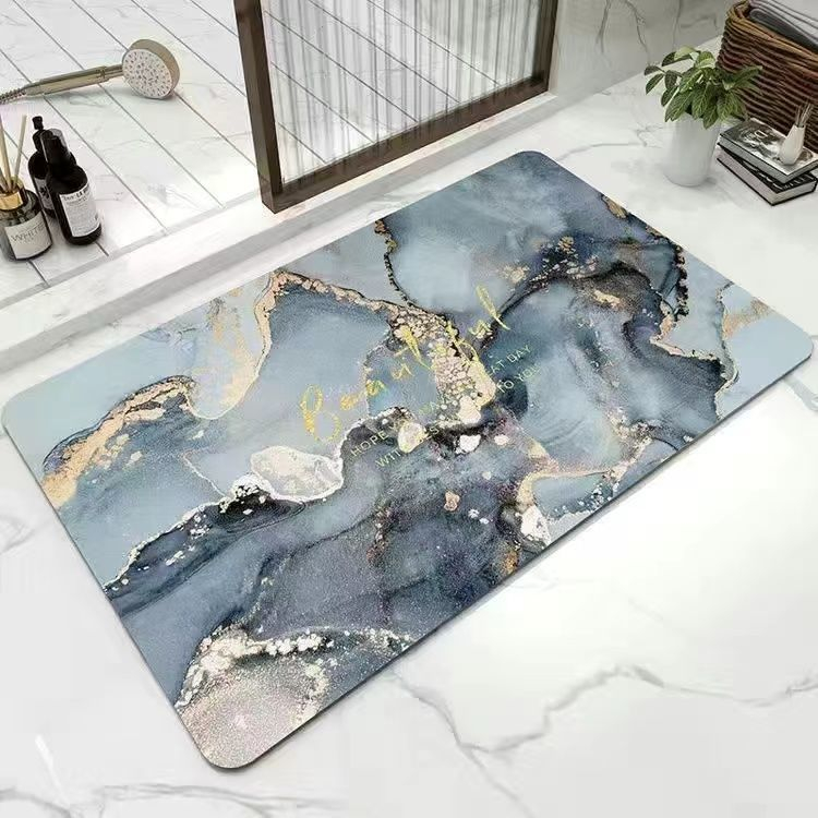 Covor de baie universal, din diatom, absorbant, antiderapant, design rulabil pentru depozitare usoara, 50x80 cm, albastru cu maro [8]