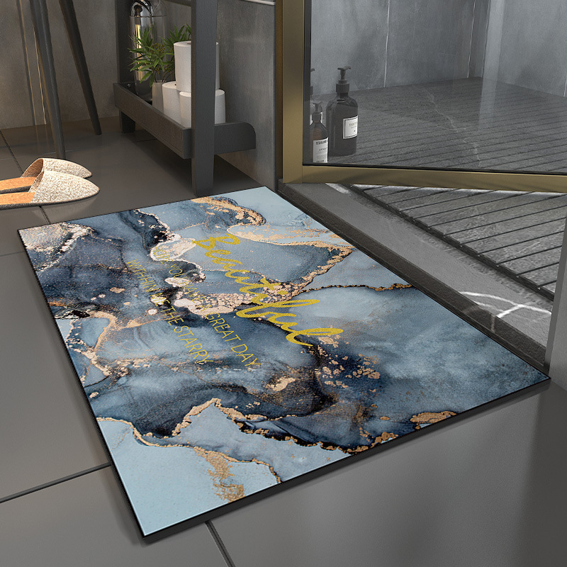 Covor de baie universal, din diatom, absorbant, antiderapant, design rulabil pentru depozitare usoara, 50x80 cm, albastru cu maro [10]