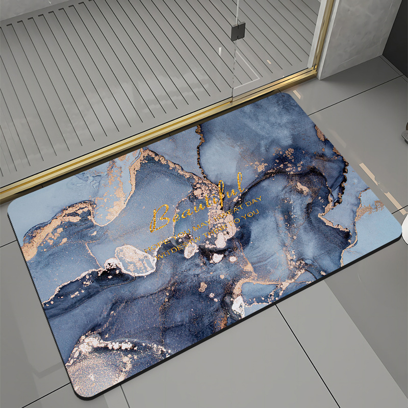 Covor de baie universal, din diatom, absorbant, antiderapant, design rulabil pentru depozitare usoara, 50x80 cm, albastru cu maro [9]