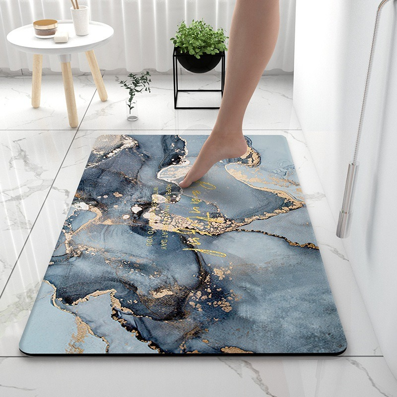 Covor de baie universal, din diatom, absorbant, antiderapant, design rulabil pentru depozitare usoara, 50x80 cm, albastru cu maro [2]