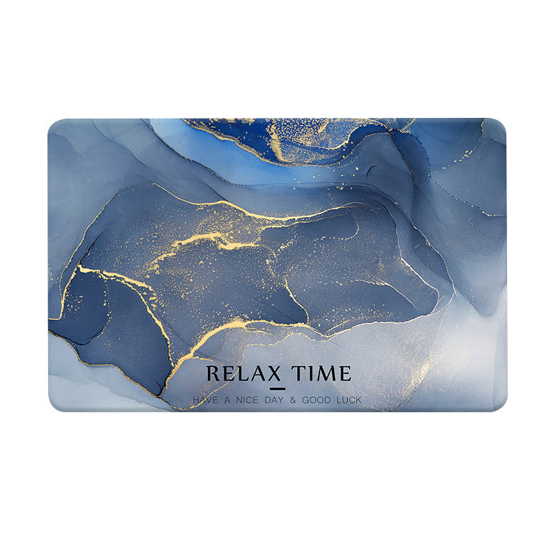 Covor de baie universal, din diatom, absorbant, antiderapant, design rulabil pentru depozitare usoara, 60x90 cm, albastru cu auriu [3]