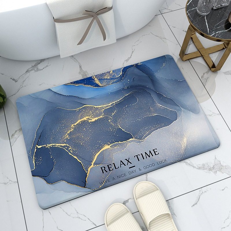 Covor de baie universal, din diatom, absorbant, antiderapant, design rulabil pentru depozitare usoara, 60x90 cm, albastru cu auriu [4]