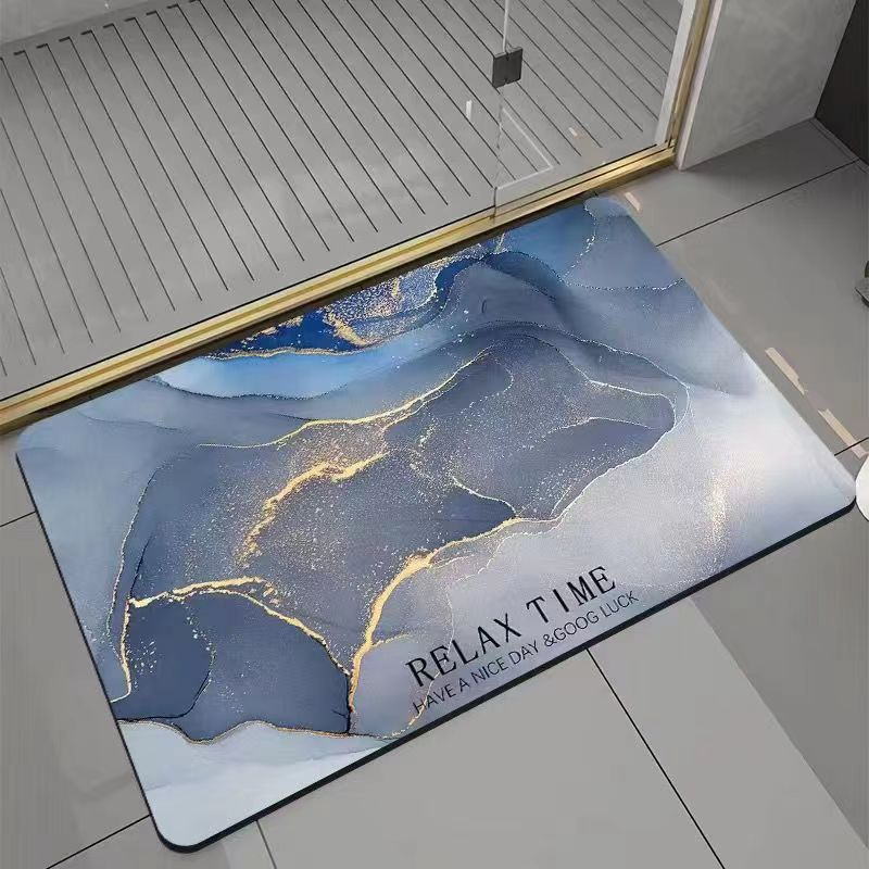 Covor de baie universal, din diatom, absorbant, antiderapant, design rulabil pentru depozitare usoara, 60x90 cm, albastru cu auriu [5]