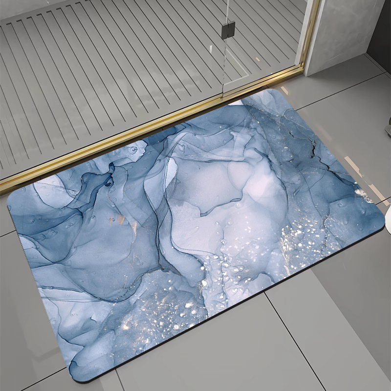 Covor de baie universal, din diatom, absorbant, antiderapant, design rulabil pentru depozitare usoara, 60x90 cm, albastru ocean [7]
