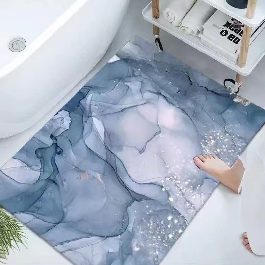 Covor de baie universal, din diatom, absorbant, antiderapant, design rulabil pentru depozitare usoara, 60x90 cm, albastru ocean [5]