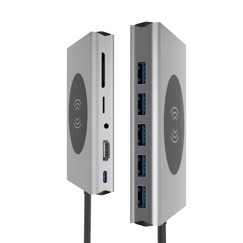 Docking Station USBC ZYTEQ®️, 13 in 1, HDMI 4K, 2xUSB 3.0, 3xUSB 2.0, 1x port PD TypeC, 1 x slot pentru card SD, 1x card TF, 1x port VGA, Ethernet RJ45, Aux 3, 5 mm, gri [2]
