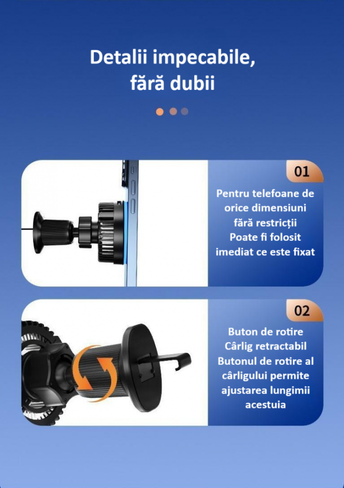 Incarcator auto, suport de incarcare fara fir, 15W Qi Fast Charge, compatibil MagSafe, suport ventilatie sau bord, iluminat LED, 360°, cu functie de refrigerare, rotativ, magnet puternic, negru [13]