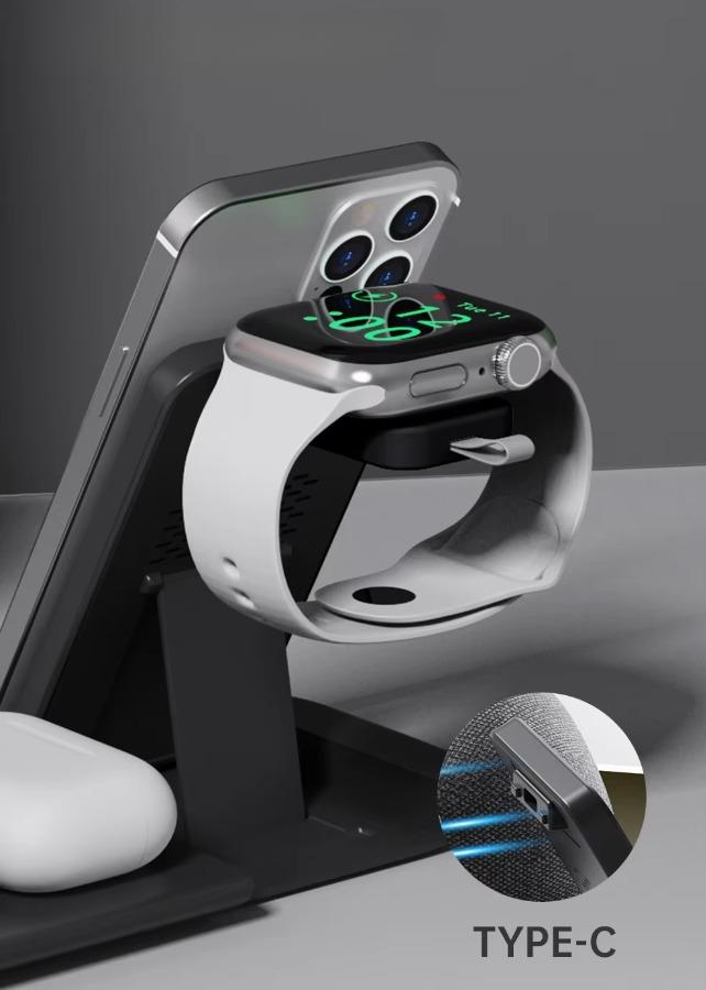 Incarcator wireless tip statie de incarcare 6 in 1, boxa, ceas, Bluetooth, fast charge, incarcare rapida, compatibil cu Apple Watch, AirPods, iPhone, Android, Samsung, telefoane cu functia Qi, negru [11]