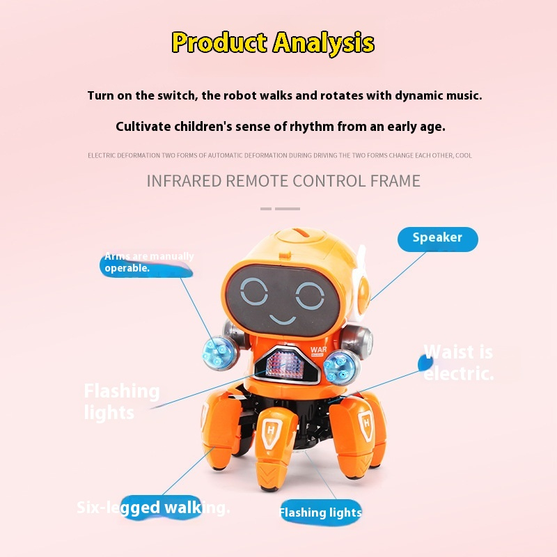 Jucarie interactiva robot inteligent electric ZYTEQ®️ pentru copii, cu lumina LED si functie de dans, portocaliu [3]
