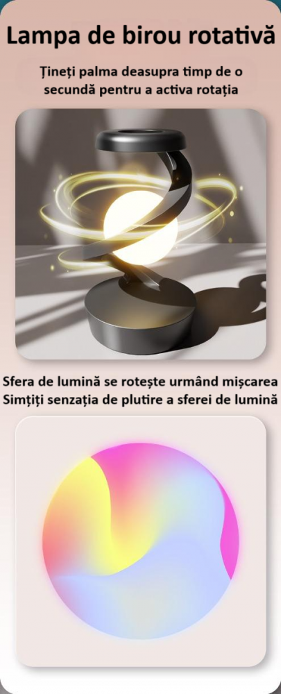 Lampa inteligenta rotativa, pentru birou sau noptiera, cu multiple moduri de control, senzor de miscare, lumina difuza de noapte, lumina RGB, baterie incorporata, gri [8]