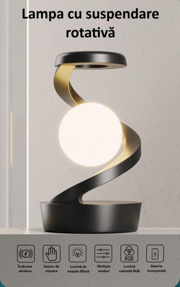 Lampa inteligenta rotativa, pentru birou sau noptiera, cu multiple moduri de control, senzor de miscare, lumina difuza de noapte, lumina RGB, baterie incorporata, gri [6]
