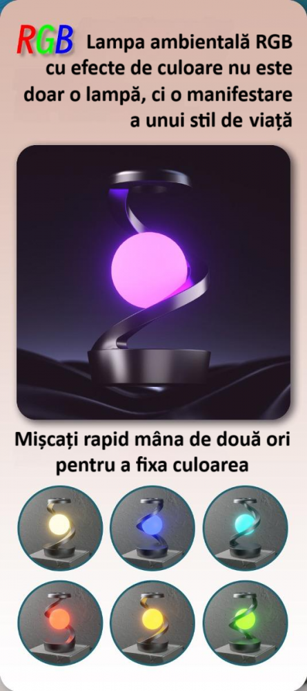 Lampa inteligenta rotativa, pentru birou sau noptiera, cu multiple moduri de control, senzor de miscare, lumina difuza de noapte, lumina RGB, baterie incorporata, gri [9]