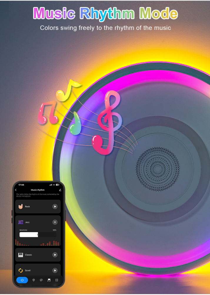 Plafoniera LED inteligenta ZYTEQ®️, putere 74W, eleganta, control prin telecomanda si aplicatie Tuya sau Smart Life APP, muzica prin Bluetooth, lumina RGB calda si rece, alba [9]