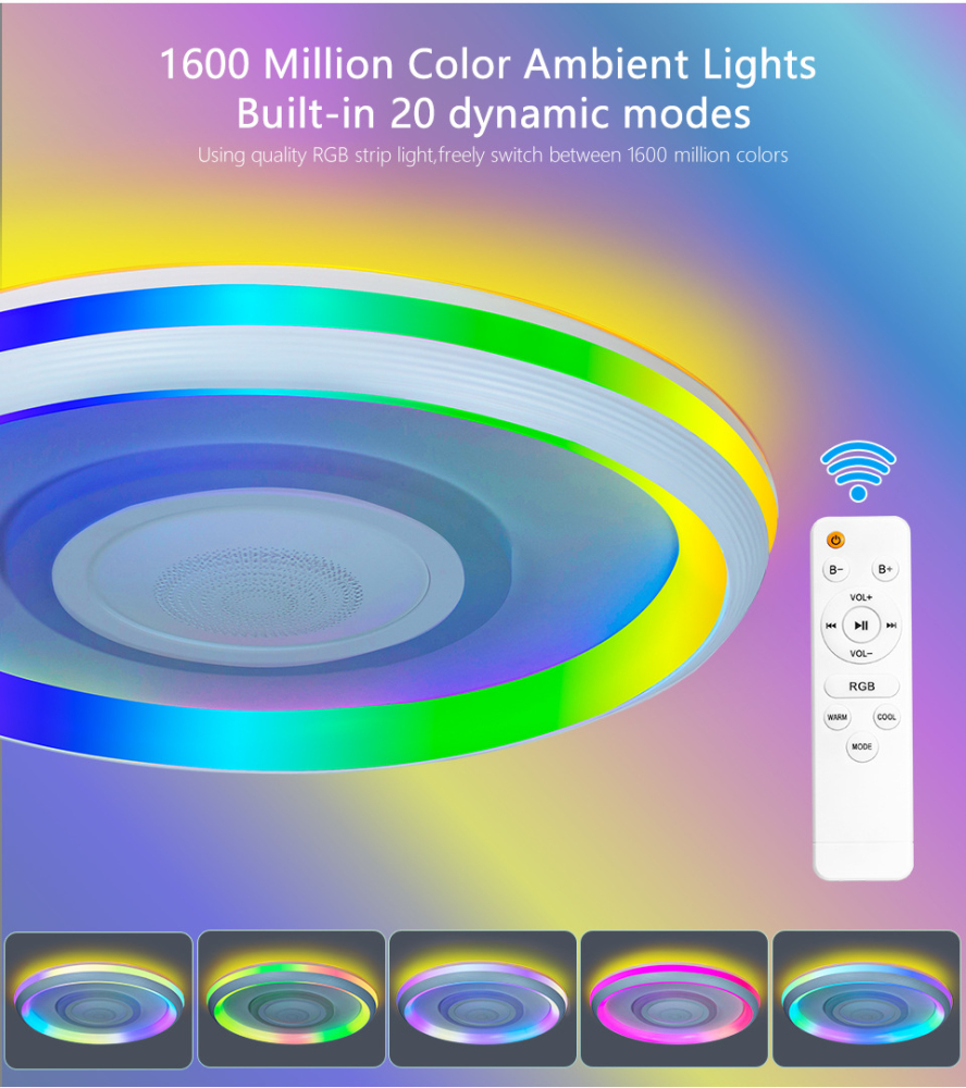 Plafoniera LED inteligenta ZYTEQ®️, putere 74W, eleganta, control prin telecomanda si aplicatie Tuya sau Smart Life APP, muzica prin Bluetooth, lumina RGB calda si rece, alba [4]
