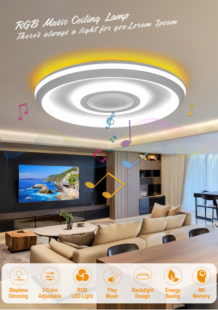 Plafoniera LED inteligenta ZYTEQ®️, putere 74W, eleganta, control prin telecomanda si aplicatie Tuya sau Smart Life APP, muzica prin Bluetooth, lumina RGB calda si rece, alba [2]