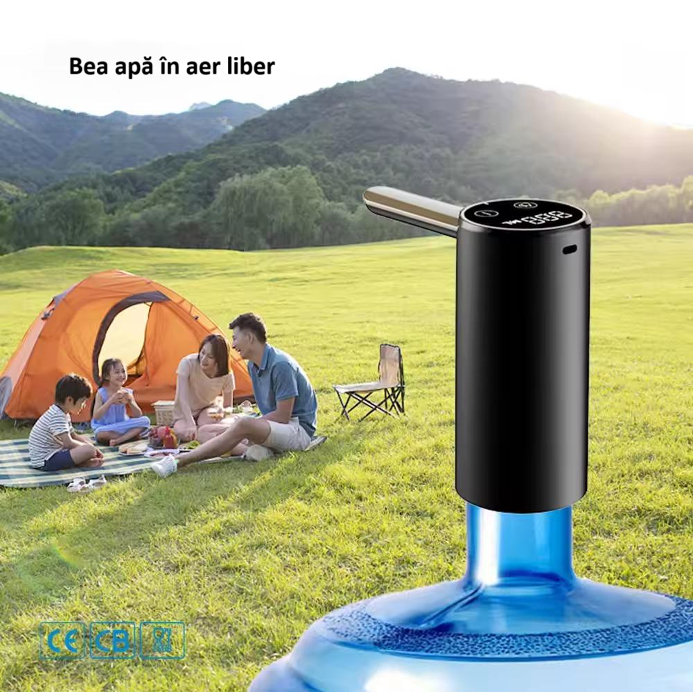 Pompa electrica pentru apa cu afisaj LED, pliabila, baterie 1200 mAh, incarcare USB-C, dozator cu ecran digital si touch, compatibila cu bidoane de 5L/7.5L/11L/18.9L, indicator nivel baterie, neagra [7]