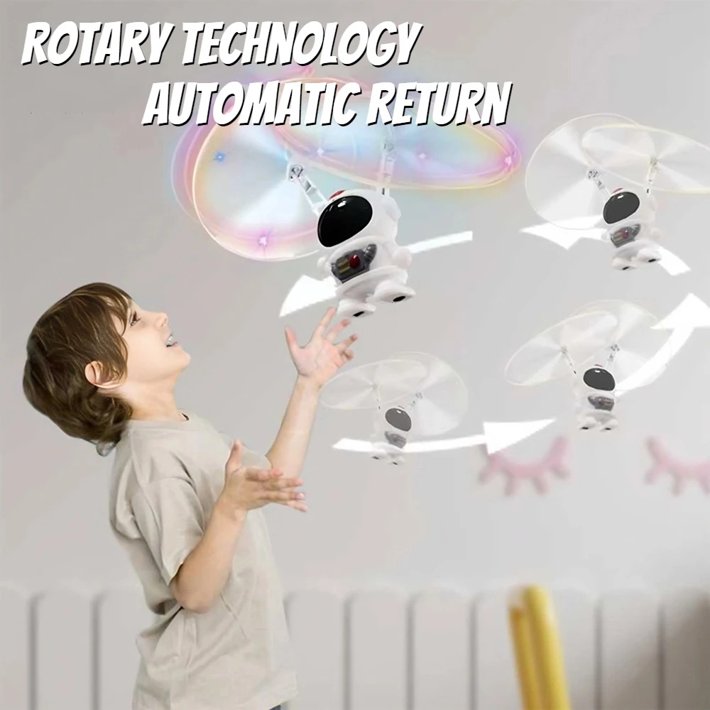 Robot spatial zburator ZYTEQ®️, jucarie interactiva, lumini LED, astronaut luminous, alb [10]