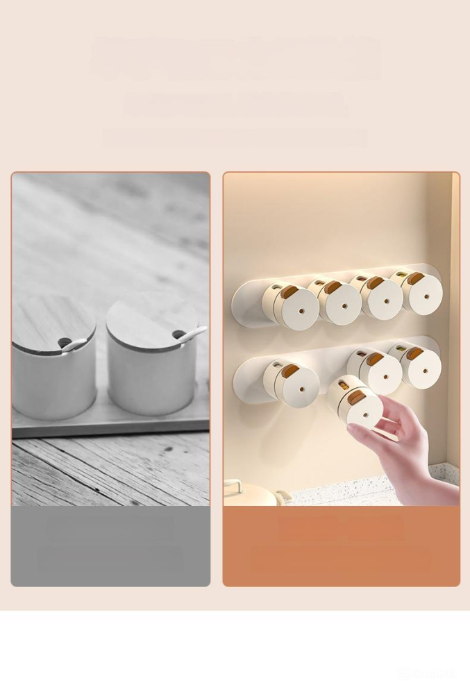 Set de 6 cutii de condimente magnetice ZYTEQ®️, montare pe perete, capac rotativ, detasabile, usor de curatat, culoare alba [8]