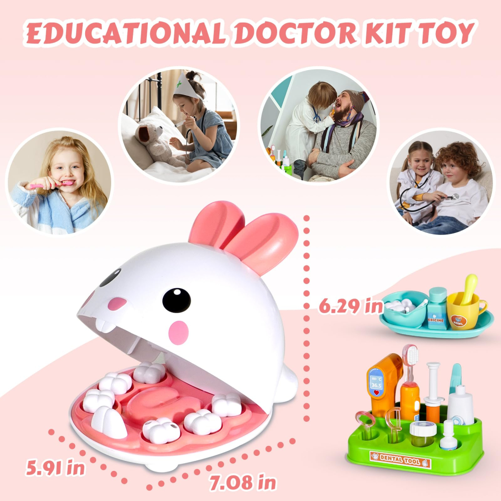 Set de joaca Pet Dentist ZYTEQ®️, jucarie interactiva, educativa, pentru copii de 3 ani+, cu 17 piese,, alb-roz [4]