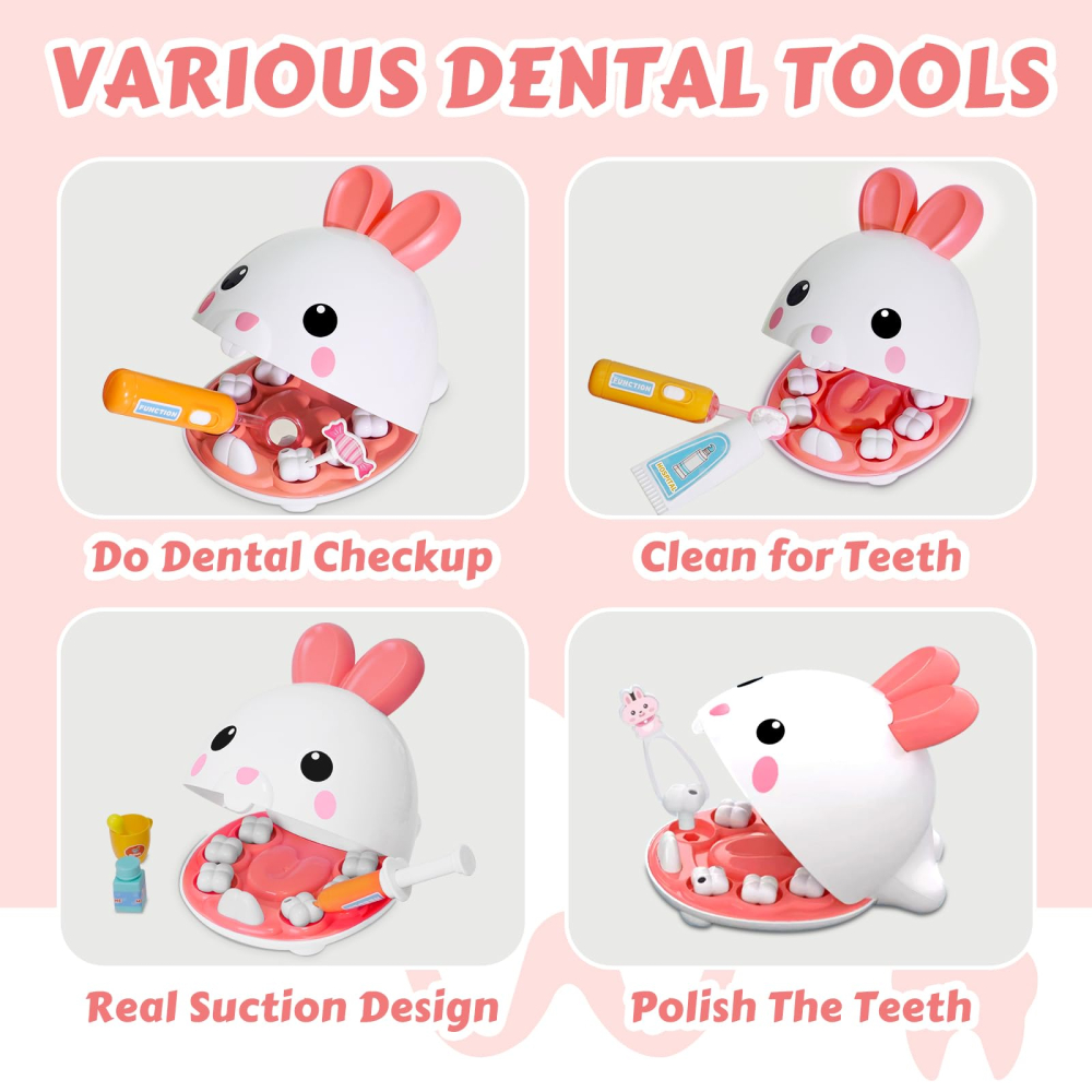 Set de joaca Pet Dentist ZYTEQ®️, jucarie interactiva, educativa, pentru copii de 3 ani+, cu 17 piese,, alb-roz [6]