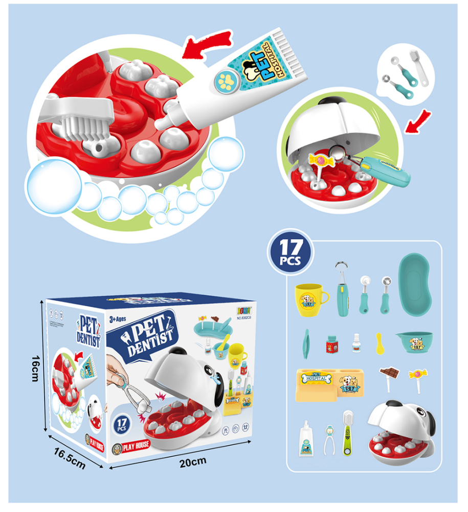 Set de joaca Pet Dentist ZYTEQ®️, jucarie interactiva, educativa, pentru copii de 3 ani+, cu 17 piese, alb-albastru [4]
