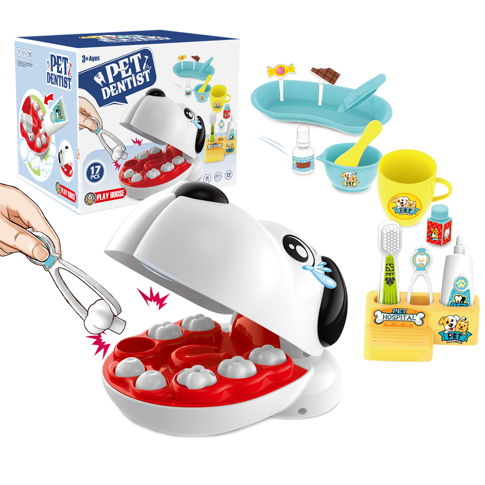 Set de joaca Pet Dentist ZYTEQ®️, jucarie interactiva, educativa, pentru copii de 3 ani+, cu 17 piese, alb-albastru [2]