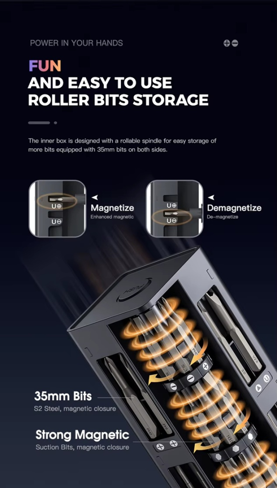 Set surubelnita electrica 57 in 1 ZYTEQ®️, pentru reparatiile de telefoane, laptopuri, ceasuri si alte dispozitive electronice, multifunctional, magnetic, iluminare LED, display digital, negru [9]