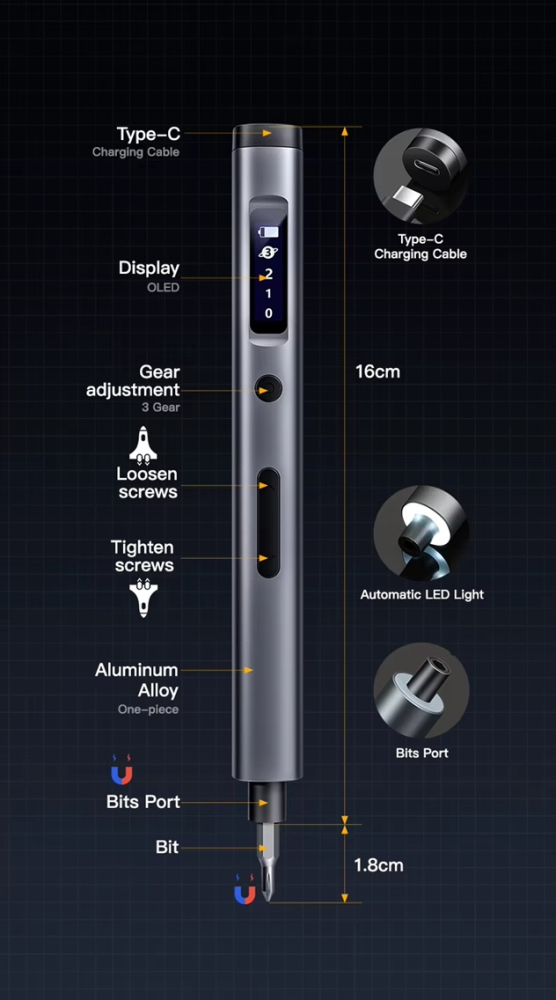 Set surubelnita electrica 57 in 1 ZYTEQ®️, pentru reparatiile de telefoane, laptopuri, ceasuri si alte dispozitive electronice, multifunctional, magnetic, iluminare LED, display digital, negru [12]