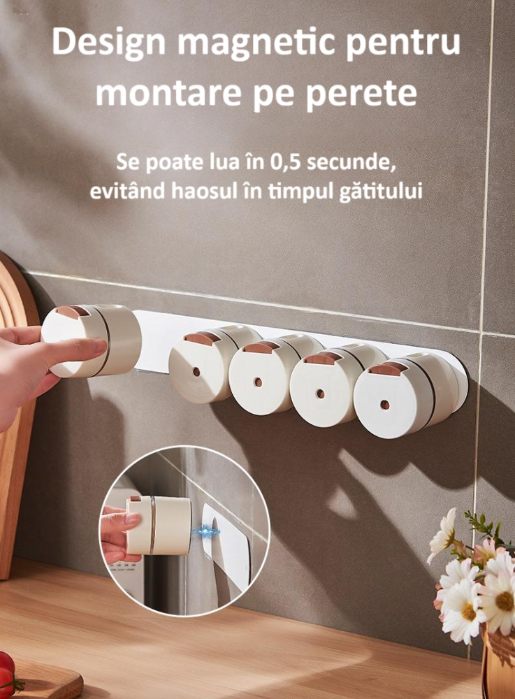 Cutie de condimente magnetica, montare pe perete, capac rotativ, detasabila, usor de curatat, alba [6]