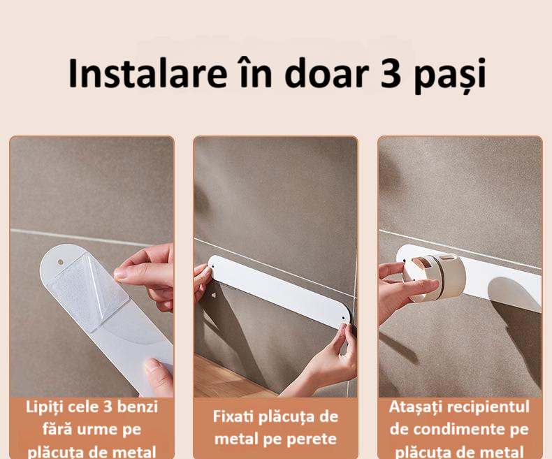Cutie de condimente magnetica, montare pe perete, capac rotativ, detasabila, usor de curatat, alba [7]