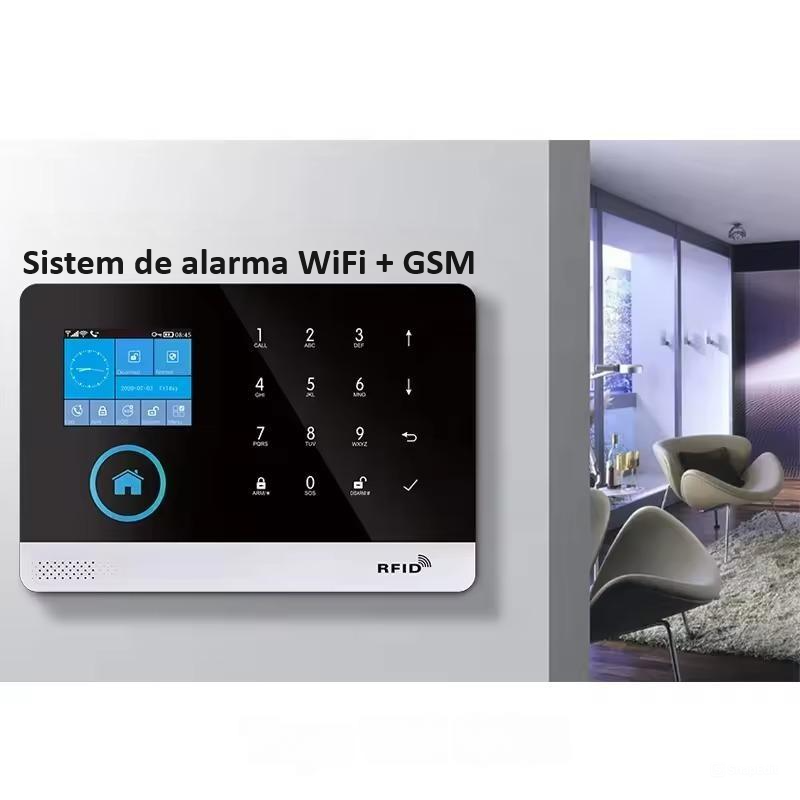 Sistem de alarma wireless, LCD, WiFi, GSM, RFID, touchscreen, control prin aplicatia Tuya Smart, kit inteligent cu senzor si detector PIR, alerta prin SMS, apel vocal, notificare pe telefon, alb [3]