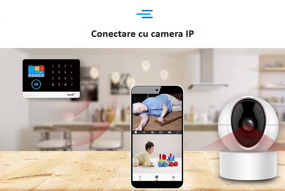Sistem de alarma wireless, LCD, WiFi, GSM, RFID, touchscreen, control prin aplicatia Tuya Smart, kit inteligent cu senzor si detector PIR, alerta prin SMS, apel vocal, notificare pe telefon, alb [13]