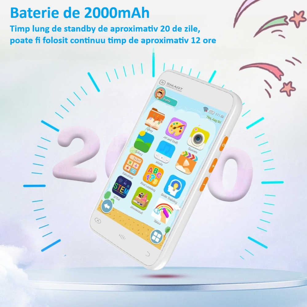 Smartphone Educativ pentru Copii ZYTEQ®️ D5H, Ecran 3.97" LCD, Camera Foto 5MP 1080P Auto-Focus, Android 5.0, Baterie 2000mAh, Memorie 8GB, Alb [5]