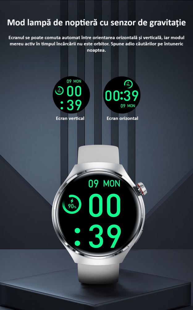 Smartwatch, ecran 1.6", rezistent la apa, notificari apel bluetooth/sms/social media, monitorizare activitati fizice, somn, ritm cardiac, pedometru, incarcare wireless, unisex, Android, IOS, negru [12]