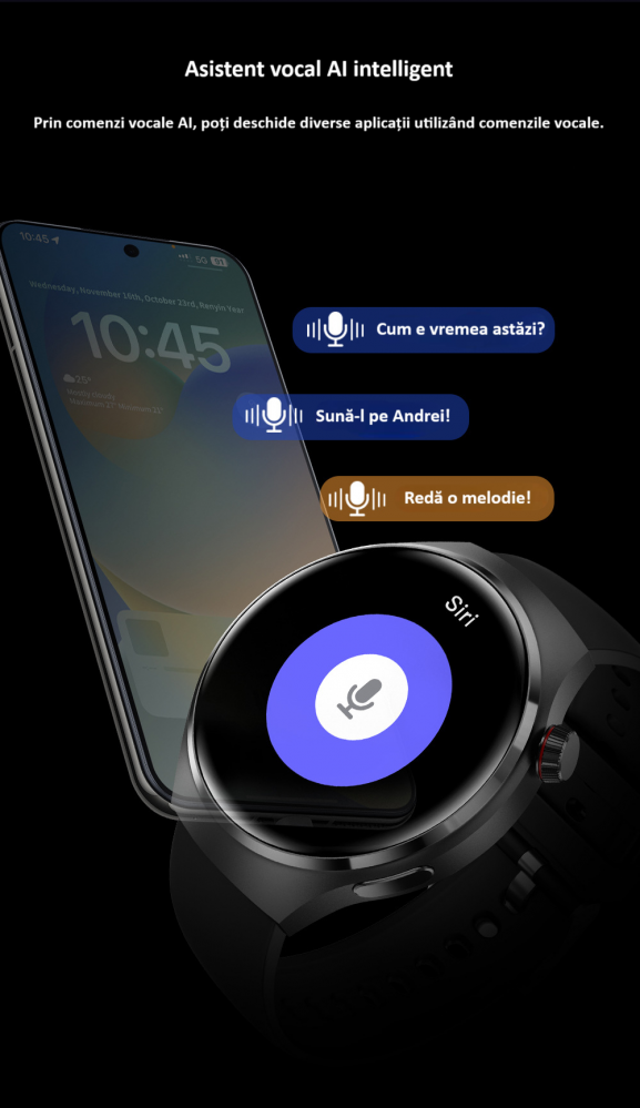 Smartwatch, ecran 1.6", rezistent la apa, notificari apel bluetooth/sms/social media, monitorizare activitati fizice, somn, ritm cardiac, pedometru, incarcare wireless, unisex, Android, IOS, negru [16]