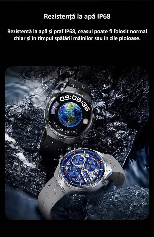 Smartwatch, ecran 1.6", rezistent la apa, notificari apel bluetooth/sms/social media, monitorizare activitati fizice, somn, ritm cardiac, pedometru, incarcare wireless, unisex, Android, IOS, negru [11]