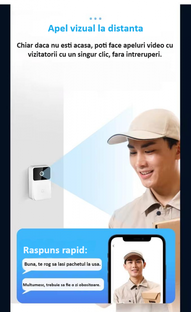 Sonerie inteligenta cu camera video, captura foto, Wi-Fi, vedere nocturna, audio bidirectional, control prin aplicatie, schimbator de voce, baterie reincarcabila, neagra [9]