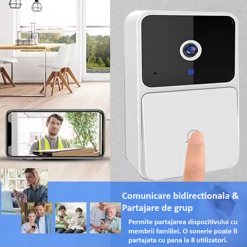 Sonerie inteligenta cu camera video, captura foto, Wi-Fi, vedere nocturna, audio bidirectional, control prin aplicatie, schimbator de voce, baterie reincarcabila, neagra [4]
