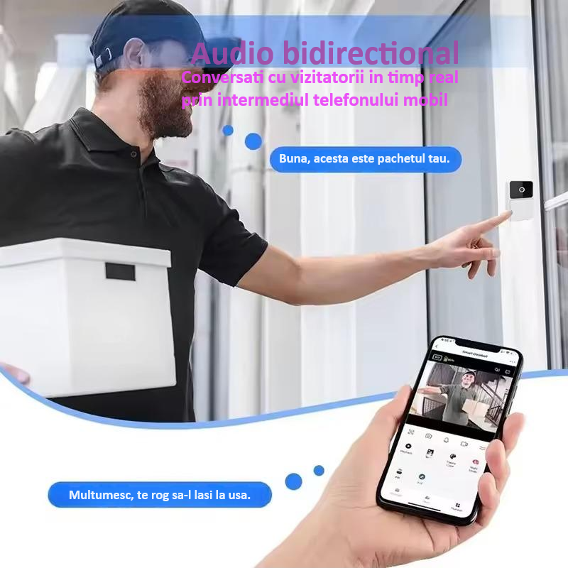 Sonerie inteligenta cu camera video, captura foto, Wi-Fi, vedere nocturna, audio bidirectional, control prin aplicatie, schimbator de voce, baterie reincarcabila, neagra [5]