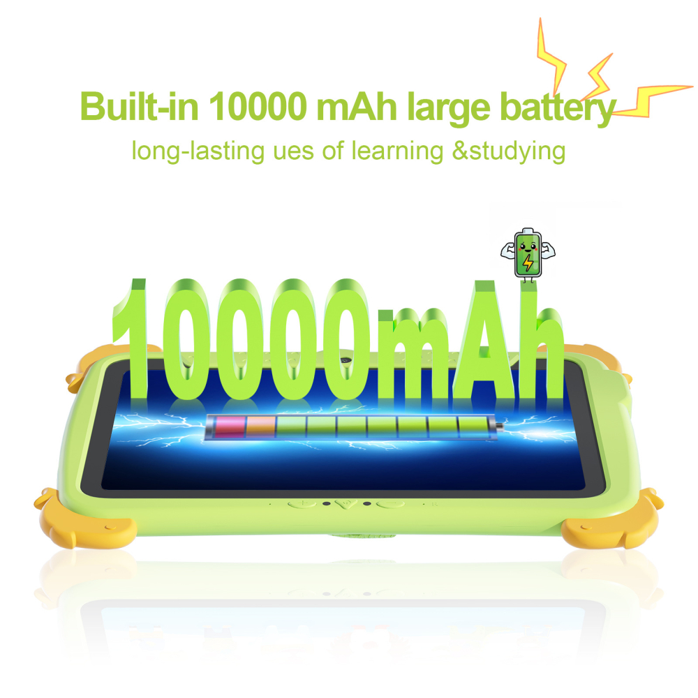 Tableta educationala pentru copii ZYTEQ®️ 10.1 inch, Android, 8GB RAM + 512GB, 5G, control parental, camera duala, carcasa rezistenta, ecran tactil HD, WiFi, Bluetooth, husal, verde [3]