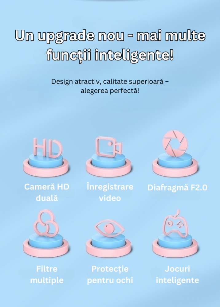 Telefon Copii H06 cu Camera Foto, Jocuri si Video, Ecran 2.0", Design Durabil ABS+Silicon, Baterie 1-2 Zile, Model Pisica, Albastru [3]