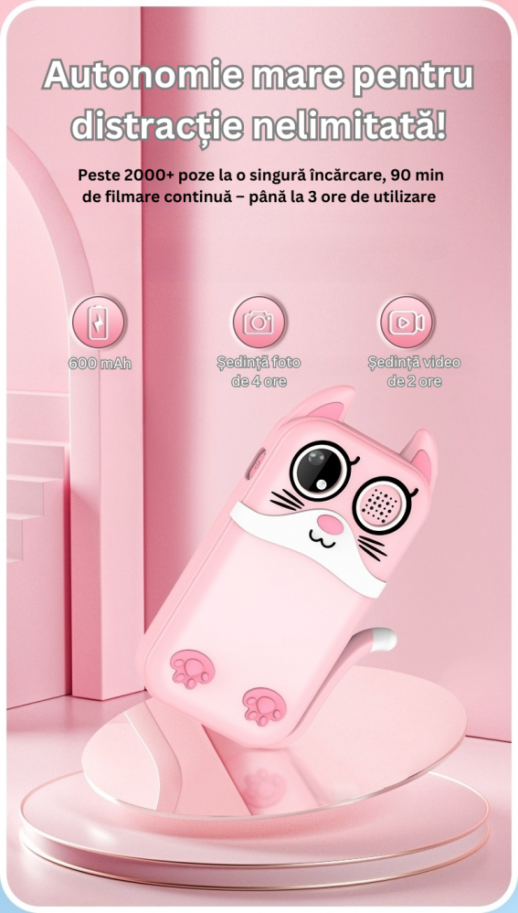 Telefon Copii H06 cu Camera Foto, Jocuri si Video, Ecran 2.0", Design Durabil ABS+Silicon, Baterie 1-2 Zile, Model Pisica, Albastru [6]