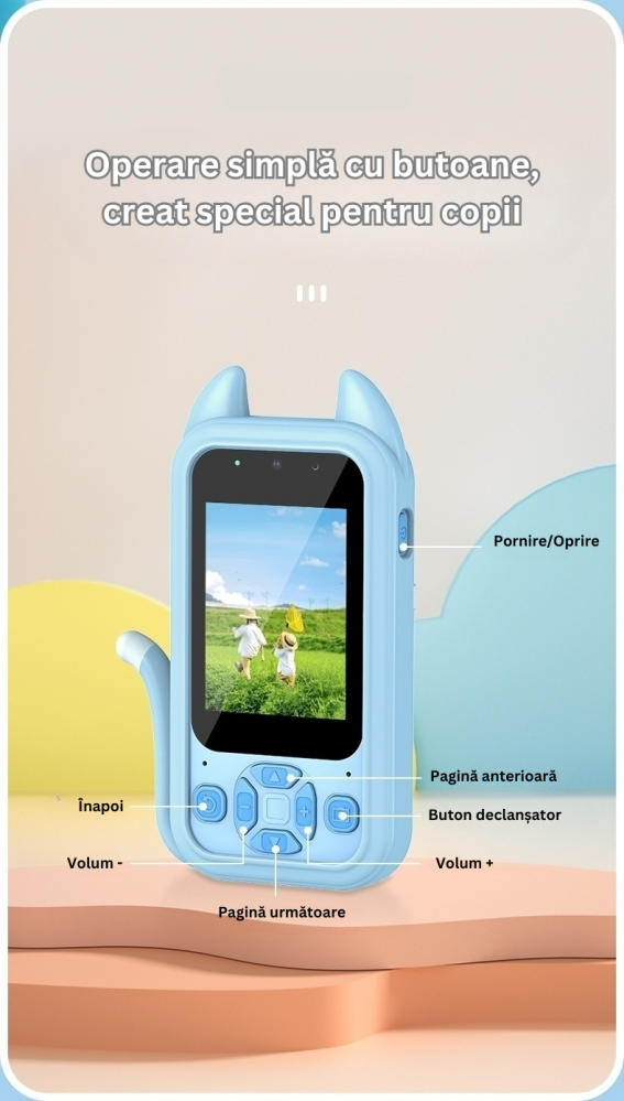 Telefon Copii H06 cu Camera Foto, Jocuri si Video, Ecran 2.0", Design Durabil ABS+Silicon, Baterie 1-2 Zile, Model Pisica, Albastru [8]