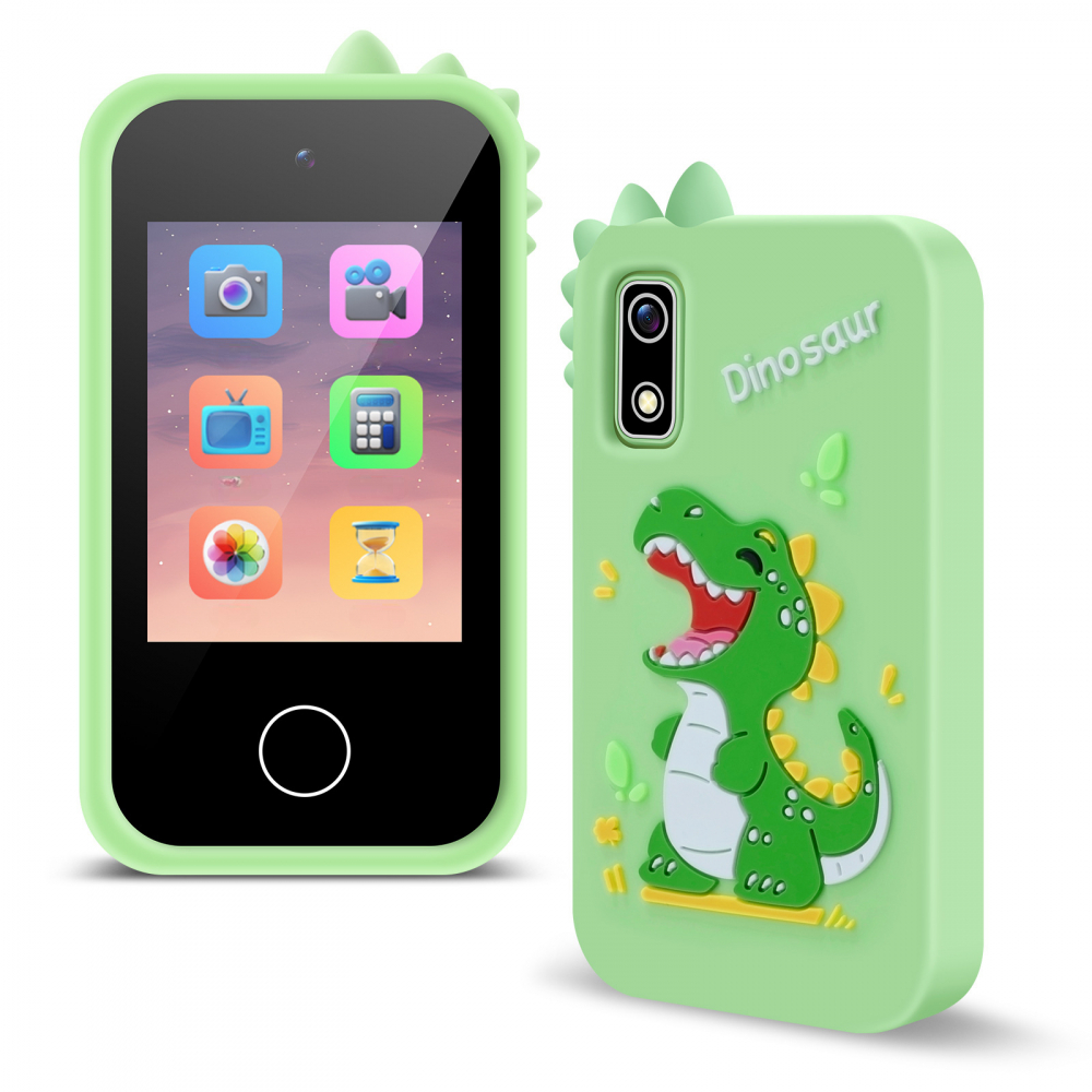 Telefon inteligent pentru copii A10, 2.8 inch, husa silicon anti-alunecare, jocuri, inregistrare, foto HD 1080P, video, muzica, alarma, calculator, lanterna, educational, incarcare USB-C, verde [1]